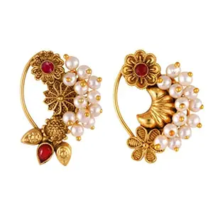 VFJ VIGHNAHARTA FASHION JEWELLERY Vighnaharta Gold Plated with Pearl Alloy and Artificial stone CZ Non Piercing Maharashtrian Nath Nathiya Combo./ Nose Pin valentine day gift valentineday gift for her gift for him gift for women gift for women[VFJ1179-1181NTH-Press]