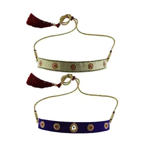 MAYA FASHION Multi Colour Kundun Stud Velvet Kanthi Rajasthani Kanthi Necklace for Girls & Women | Handmade Rajputi Jewelry | Brass Finish | Handcrafted Kanthi (Sku-nec5961)