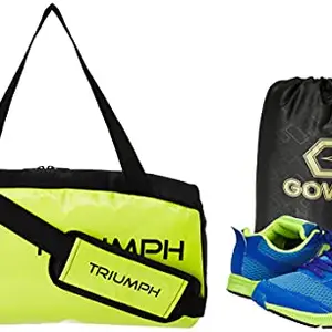 Gowin Bright Blue/Green Size-7 With Triumph Gym Bag Space Pro-6666 Black/Lime