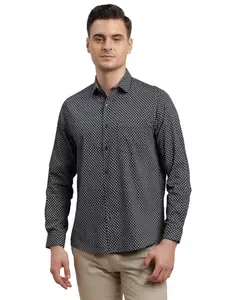 Turtle Men 100% Cotton Printed Regular Fit Dark Blue Formal Shirt