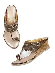 WalkTrendy WalkTrendy Womens Synthetic Gold Open Toe Sandals With Heels - 4 Uk (Wtwhs35_Gold_37)