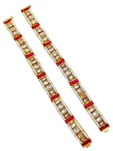 AARNAA Traditional Kundan Bangles for Women | Gold-Plated Bridal Bracelet Set with Ruby & White Stones | Ethnic Jewellery Wear BG01010150270R (2.4)