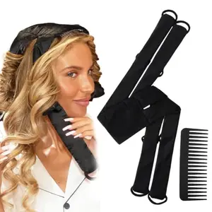 MAYCREATE® Overnight Heatless Hair Curler Straps, Soft Velvet Hair Curler Strap Kit with Comb Pin & Hair Comb, Easy to Fix with Built-in Multi Elastics, Hair Styling Tool for Daily & Travel, Black