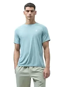 TECHNOSPORT Men's Slim Fit Solid Crew Neck Half Sleeve T-Shirt with Quick Dry, SPF50+ for Running, Sports & Gym