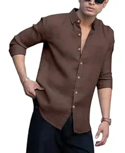Success Linen Button-Down Shirt, Textured Sage Brown, Long Sleeve (in, Alpha, M, Regular, Brown)