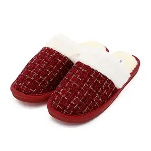 VRITRAZ Women's Comfort Slip On Closed Toe Warm Winter House Clog Indoor Slipper (Line Red, UK-5)