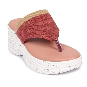 ZAPATOZ Women's Stylish Wedge Heel Sandal, Pink, White (8UK)