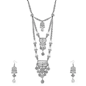 ARADHYA ` Designer German Silver Oxidized Necklace Set with Earrings for Women