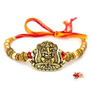 To The Nines Ganesh Rakhi for Brother with Tilak Material and Greeting Card