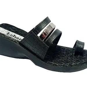 LEHAR Polyurethane (PU) Stylish Design Wedge Sandal For Women's & Girl's (BLACK_5 UK)