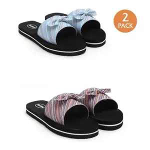 PACK - 2, Classic Slippers for Women | Stylish, Comfortable & Lightweight Flip Flops for Women's | Flexible & Durable | Flat, Rubber, Anti Skid, Soft Daily Use (MULTICOLOUR, UK Footwear Size System, Adult, Women, Numeric, Medium, 6)