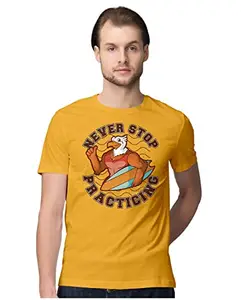 ALLEN BLACK Men's Regular Fit T-Shirt Never Stop Practicing - Motivational Eagle 100% Cotton T-Shirt Golden Yellow_NSPMEAMEN-Golden Yellow XL Men Round_