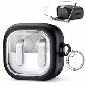 YellowInc Hybrid Lock Clear Case Cover for Samsung Galaxy Buds 4 and 4 Pro with Phone Stand & Carabiner (Black, Transparent with Stand)