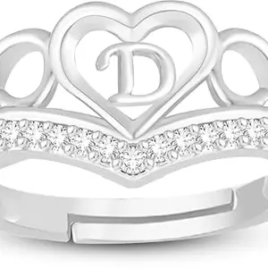 ValentineRingHeartAlphabet'D'PromiseProposeEngagementWeddingAnniversary(HC370-CrownRosePackSilver(D) AlphabetRing(M:01))