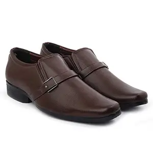 YUVRATO BAXI Men's Latest Formal and Office Wear Faux Leather Slip-On Brown Shoes