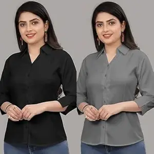 Formal Cotton Blend Shirt for Women with 3/4 Sleeve for Casual Wear Combo of 2