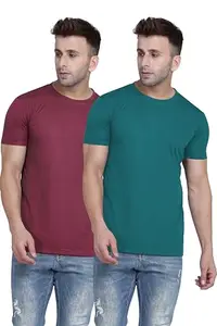 TQH Men Dri Fit Polyester Half Sleeve Round Neck Multicolor t Shirts - Combo Set of 2