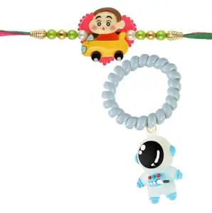 brown leaf Pack Of 2 Trending Design Kids Rakhi Bracelets With Roli Chawal Pack For Little Brother Sister Rakhi Favor (Design 3)