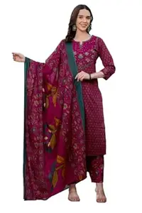 Pistaa's Women’s Elegant Pure Cotton Floral Printed Kurta Pant with Dupatta Set