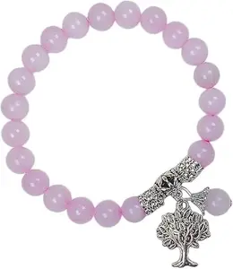 MADHAV CRYATAL Natural Rose Quartz Bracelet Healing Crystals Rose Quartz Tree of Life Lucky Stone Bracelet