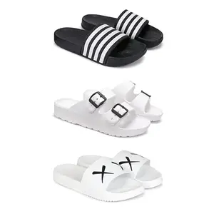 DRACKFOOT Lightweight,Classic Slider || Sandals with Clogs for Men-Combo(3)-3024-3113-3029-8 White