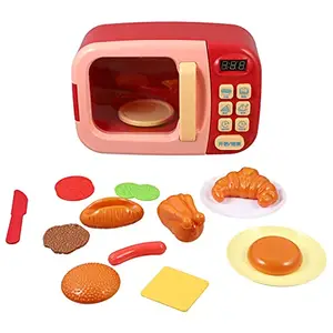 Ubervia Microwave Toys Kitchen Play Set, Kids Pretend Play Electronic Oven with Play Food, Great Learning Gifts for Baby Toddlers Girls Boys (Red)