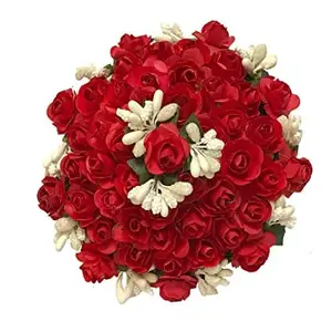 Sampraya Creations Women's Rose Flower Gajra Juda Hair Bun Styling Accessories ( Red)