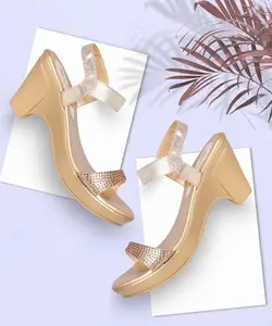 Picktoes PT-G241 Women's Golden Synthetic Leather Casual Heel Sandal