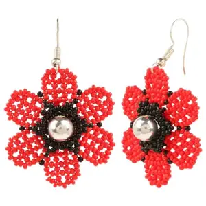 Red Flower Glass Bead Earrings Beads Hand Crafted Earring for Women | All Occasion|