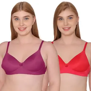 Tweens - Backless Transparent Back Bra - Lightly Padded - Polyamide Fabric - Seamless, Full Coverage, Multiway Straps - T-Shirt Bra (TW-9195-MG-RD-2PC-34B)