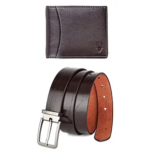 WildHorn Brown Leather Wallet and Belt Combo for Men