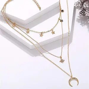 Pinapes Moons star Layer Pendant Necklace For Girls N Women