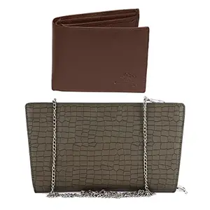 Leather Junction Brown Combo Set Faux Leather Men's Wallet & Women's Wallet (200040133840)