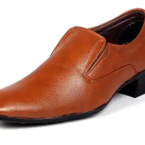 INLAZER Faux Leather Office Wear Moccasin Formal Slip-On Shoes | Trendy Modern Outdoor Formal Shoes | Leather Shoes Light Weight Casual Shoes for Mens, Boys (tan Size 8)