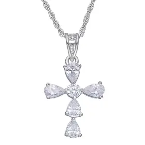 DEESSA Silver Cross Pendant with Cubic Zirconia - Gift for Girls and Women Birthday Anniversary