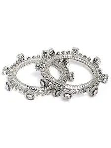 Karatcart Cubic Zirconia Studded Set of 2 Silver-Plated Bangles for Women