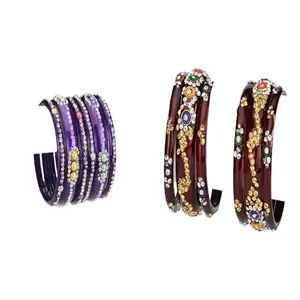 Somil Trendy Combo Bangles Pack For Women | Colorful Traditional Set | Ideal For Party, Puja & Daily Use, Pack Of12, Blue, Maroon -Z42