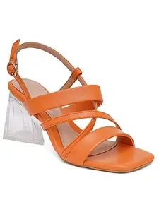 Shuz Touch Women Solid Backstrap Pyramid Heels Fashion Sandal - Orange