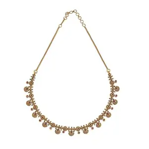 Kushal's Fashion Jewellery Ruby Gold Plated Ethnic Antique Necklace - 416003