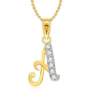 Vighnaharta "A" Letter CZ Gold and Rhodium Plated Non-Precious Metal Brass Pendant for Women
