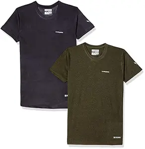 Charged Active-001 Camo Jacquard Round Neck Sports T-Shirt Dark-Grey Size Small And Charged Brisk-002 Melange Round Neck Sports T-Shirt Olive Size Small