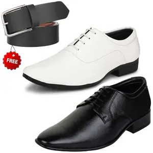 Relaxed Trendy Formal Shoes/Party Shoes/ 2 Shoes Combo with Free Belt for Men and Boys (BAZAAR7924_VTR-301-Blk) Multicolor