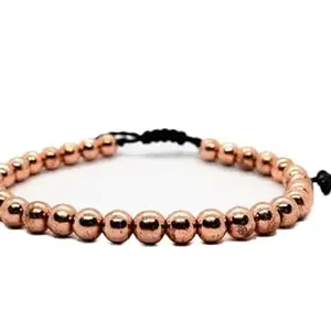 LKBEADS golden hematite round smooth 4mm, 46 Pieces copper color beads adjustable thread cord bracelet for men, women, meditation, yoga, healing, prosperity.