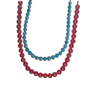 Set of 2 Glass Beaded Necklace Set for Girls and Women | Combo Set (Blue, Red)
