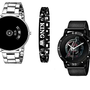 BID Full Black Stainless Steel Case with Uniq Time Presentation Analog Watch Combo Watches Pack of 3