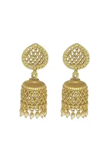 9blings Gold-Plated Matte Finish Dome Shaped Jhumkas Earrings