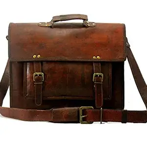 ZNT BAGS Leather Brown Laptop Messenger Bag for Men and Women (Genune Brown)
