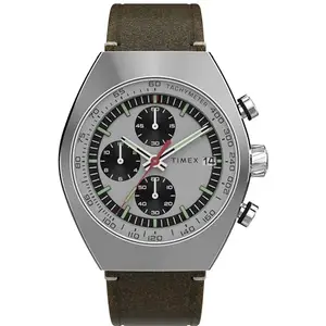 TIMEX Legacy Analog Watch for Man with Silver Tone Tonneau Dial & Brown Leather Strap Band Water Resistant Men's Wrist Watches - TW2W50100UJ