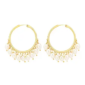Yellow Chimes Earrings for Women Gold Toned White Pearl Drop Hoop Earrings for Women and Girls
