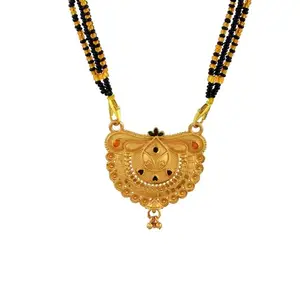 morir Royal Radiance Traditional Gold Plated Mangalsutra with Dual Black Beads & Designer Pendant